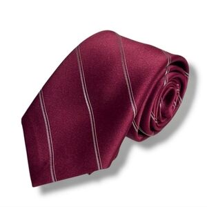 ETIENNE AIGNER Burgundy Red Tie Double Grey Diagonal Stripe VINTAGE